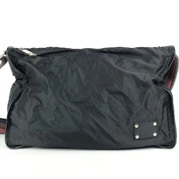 FENDI 7VA148 Zucca logo Crossbody Messenger Shoulder Bag Leather / Nylon Black - Picture 1 of 16